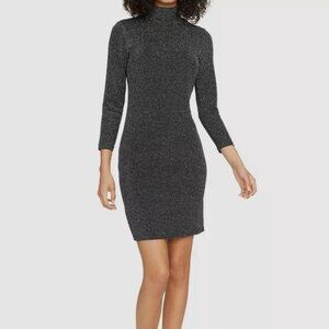 Sanctuary Womens Black Turtleneck Metallic Stripe Mini Sweater Dress